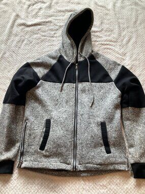 Brooklyn Standard Mens XL Gray Black Fleece Lined Full Zip Hooded Jacket Hoodie